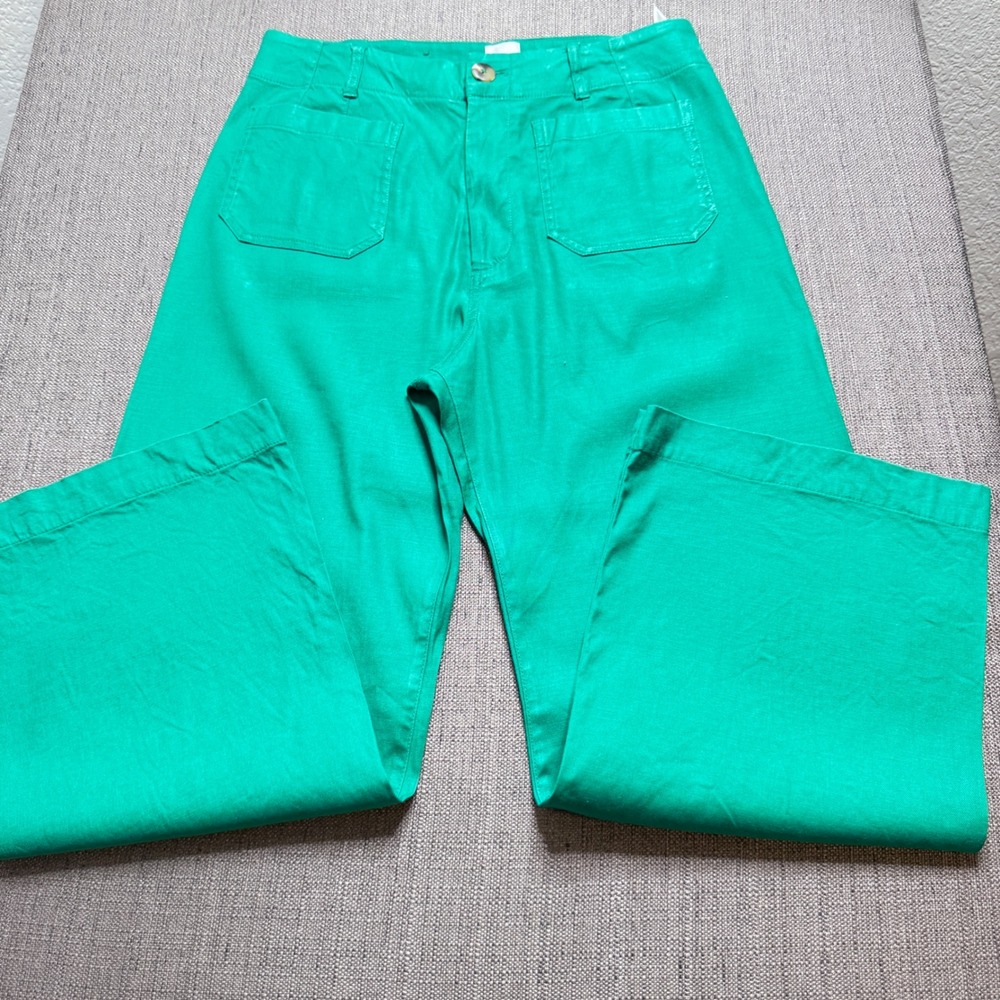 Maeve The Colette Wide Leg Pants Green High Rise Patch Pocket Tall Size 31T